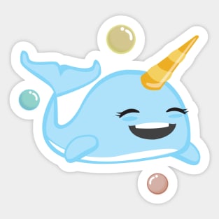 Cute Kawaii Narwhal Smiling Under the Sea Kids Design Sticker